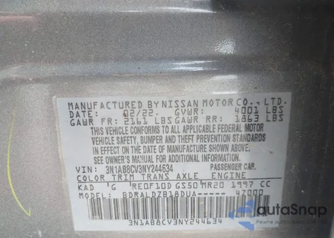 2022 Nissan Sentra Sv Xtronic Cvt z USA, uszkodzony, nr VIN 3N1AB8CV3NY244634